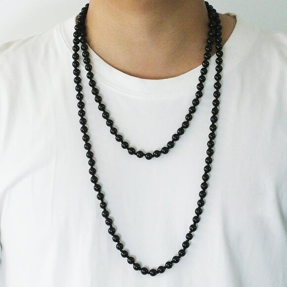 Vintage-Inspired 60” Faux Pearl Necklace with Dangle Beads - Hypoallergenic - Picture 3 of 7
